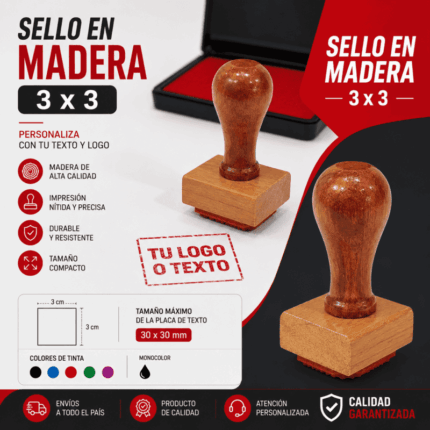 Sellos de madera 3x3 cm